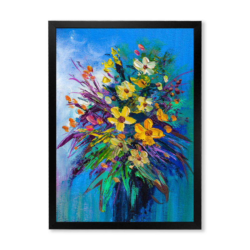 «Yellow Color Summer Bouquet», reproduction d'art sur toile traditionnelle, H 20 po x l 12 po x P 1 po, Cadre photo noir