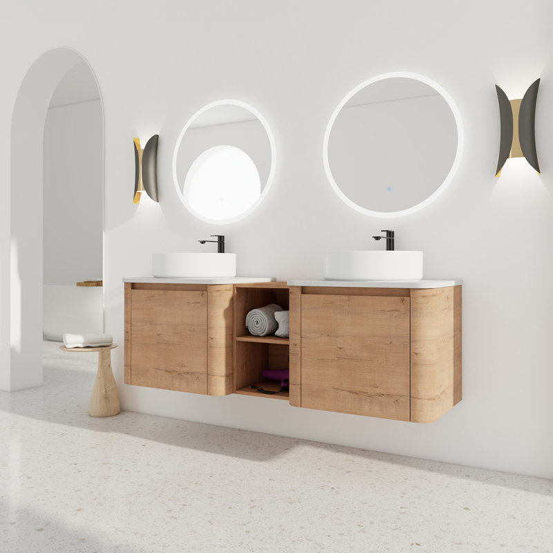 Meuble-lavabo mural avec lavabo d'art en céramique, Blanc
