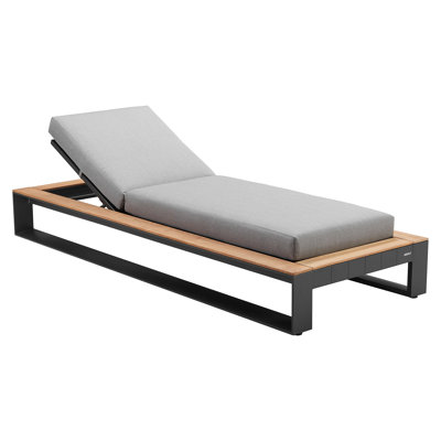 Chaise longue d'extérieur en aluminium avec coussin, accoudoir en teck Cambusa