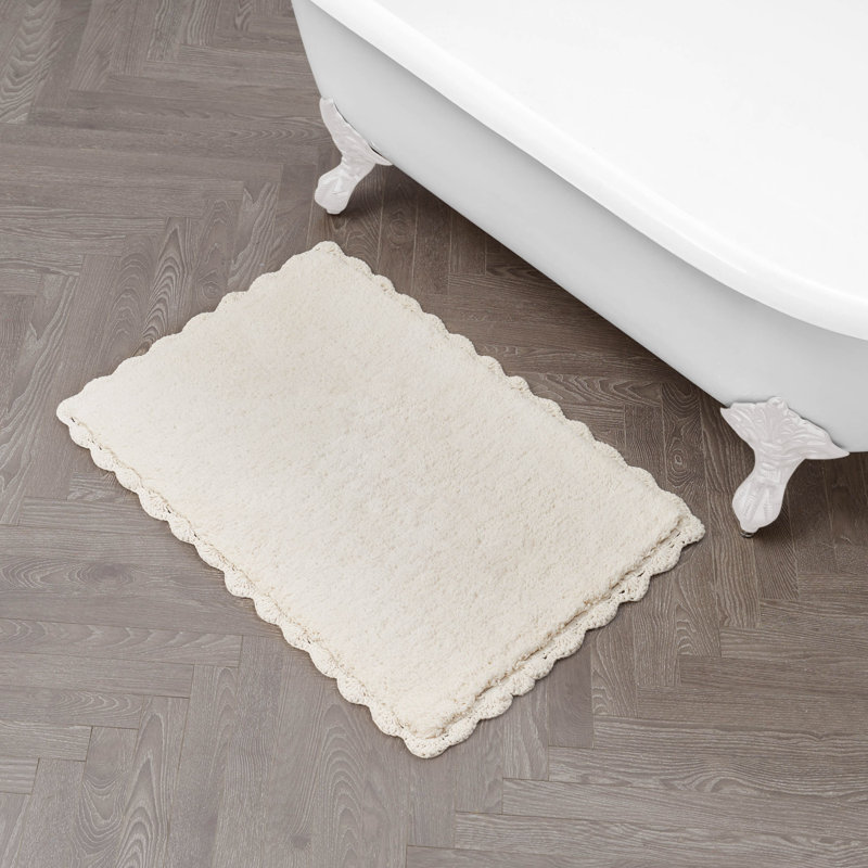 Laura Ashley Heathered Crochet Border Bath Rug 1-Piece, Ivory, Single - 32" L x 20" W