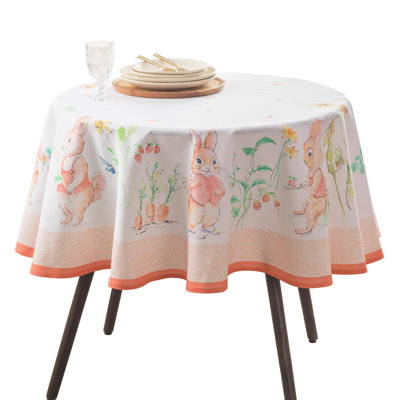 Maison d' Hermine Table Cloth Round Table 100% Cotton 63 Round Inches Tablecloth Reusable Decorative for Dining Room Farmhouse Home Valentines Day Decorations Spring Summer - Bunny Party
