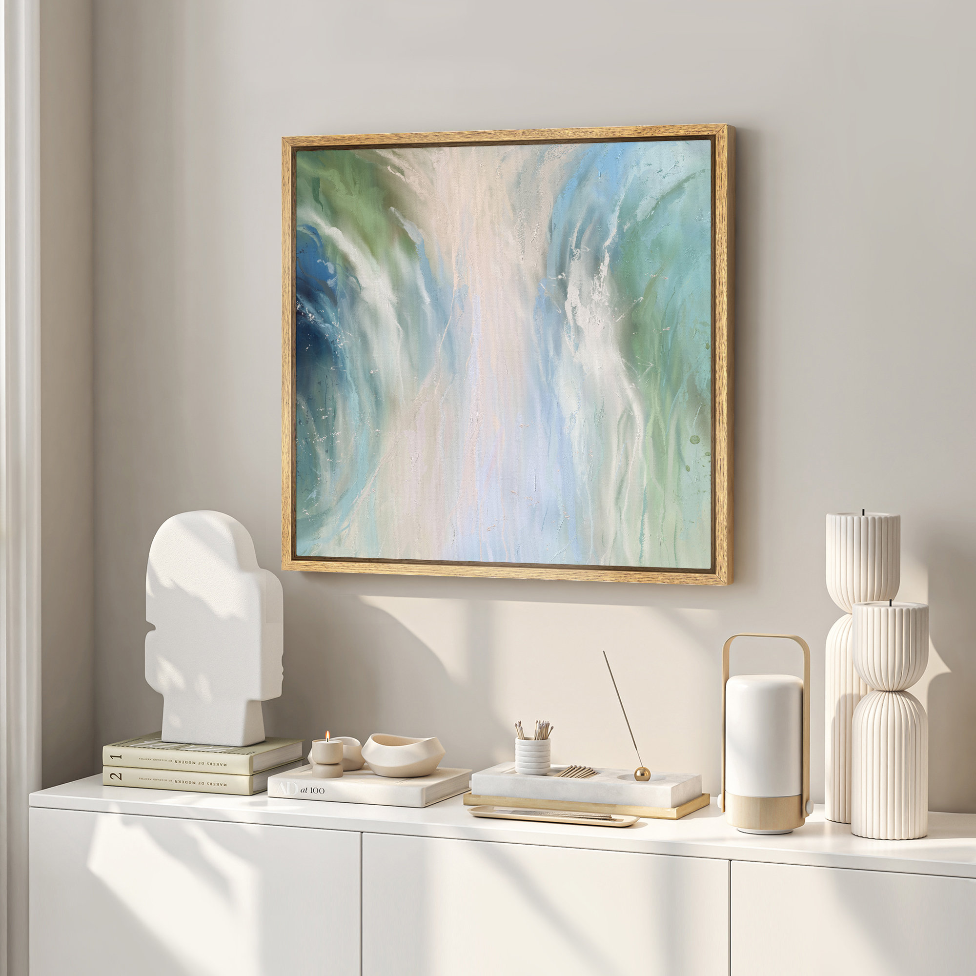 wall26 Abstract Navy Blue Painting Printed Minimalist Modern Neutral