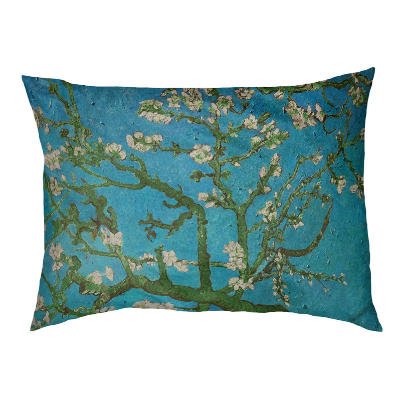 Coussin de concepteur de fleurs d’amande Burk, L 19,5 po x l 29,5 po, Bleu / vert / brun foncé
