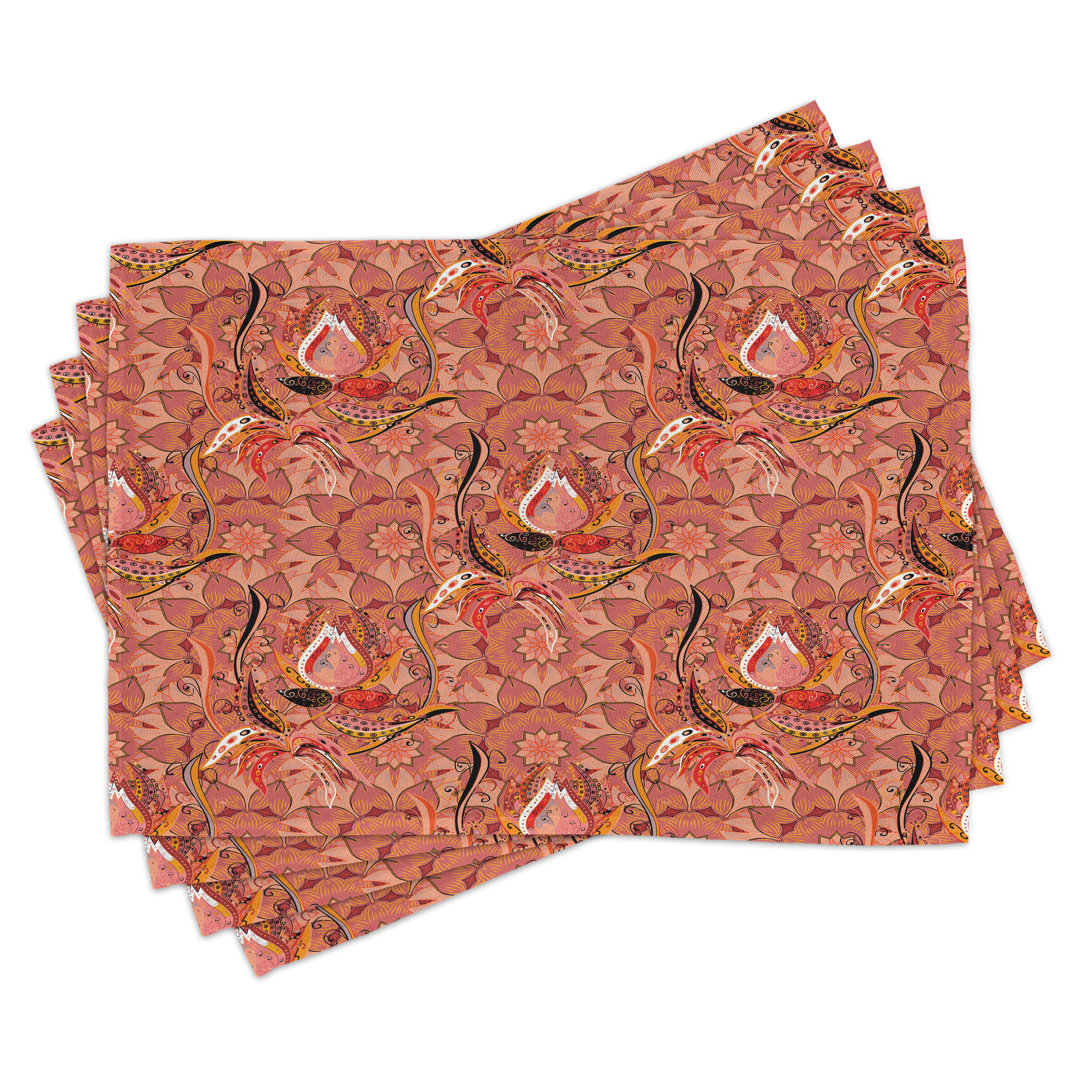 Platzmatten, Floral Vibrant Zeichnung, Pfirsich, Peach Orange Schwarz