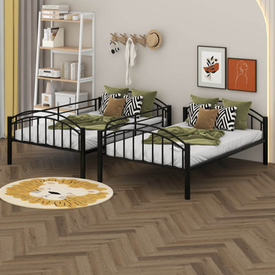 Twin Over Twin Metal Bunk Bed, Can Divided Into Two Beds, No Box Spring Needed For Kids Teens Adults