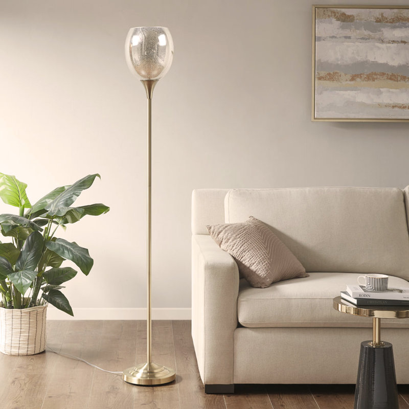 Lampe sur pied Uplight avec abat-jour en verre mercurisé