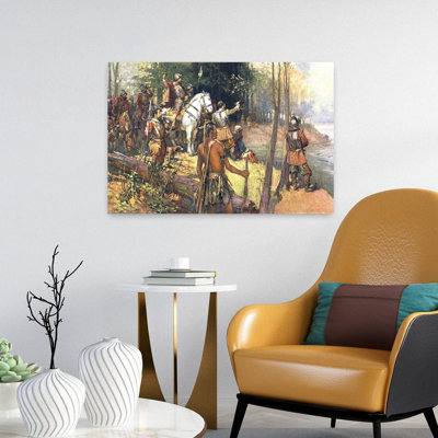 1500 s 8 mai 1541 Hernado De Soto découvrant le Mississippi, explorateur espagnol, rétro rétro, cheval, forêt, paysage, art mural