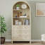 Modern Farmhouse Wood Kitchen Storage Cabinet, Arched Storage Display Cabinet with Adjustable Shelves, Versatile Cupboard Kitchen Pantry