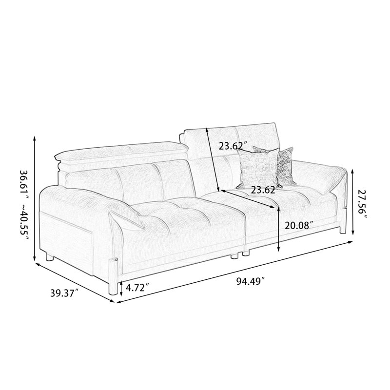 Canapé modulaire en chenille crème, Crème, 3, H 40,55 po x l 94,49 po x P 39,37 po