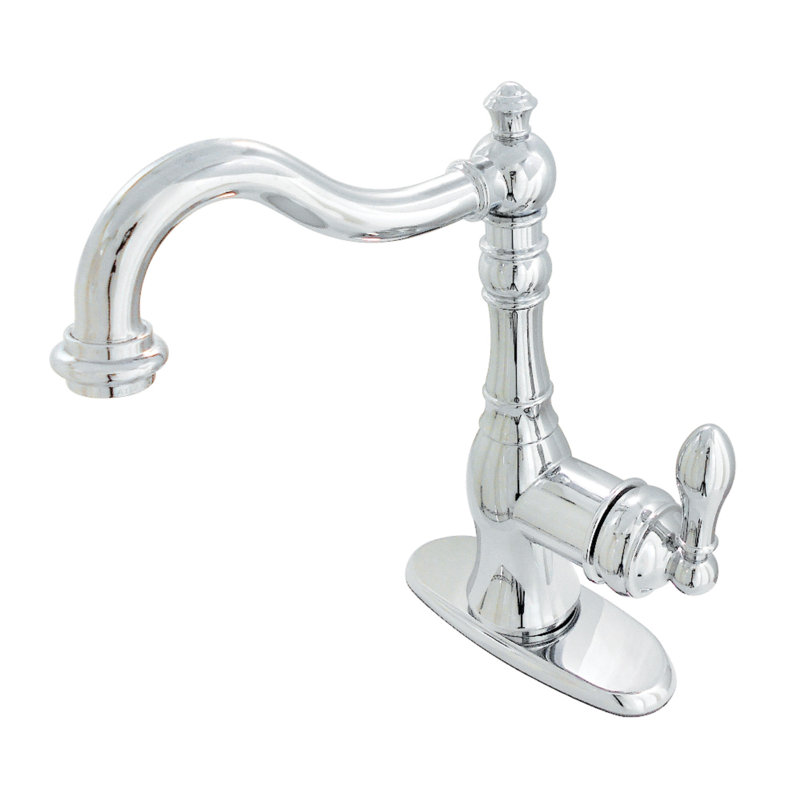Robinet à fixation sur comptoir à poignée simple Kingston Brass, Chrome poli, Sans douchette latérale
