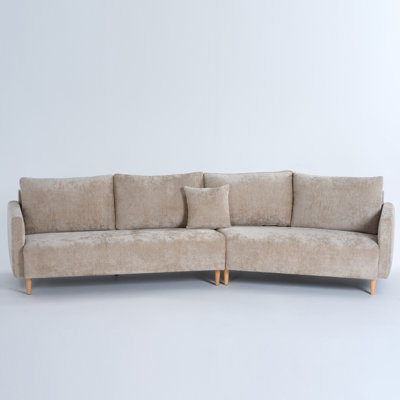 Curved Sectional Symmetrical Sofa, Breathable Linen Fabric Upholstered Couch With Removable Back Cushions