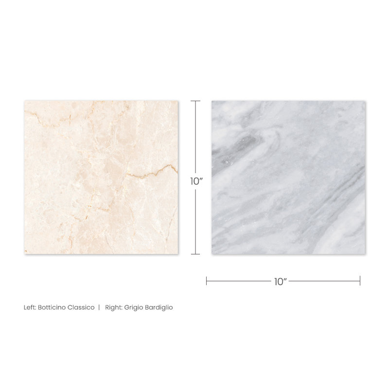 Tavari Checkerboard 10X10 Botticino And Bardiglio, Gray/Beige