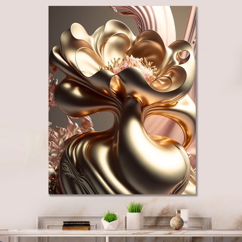 Fleurs glamour élégantes en or et taupe IV - reproduction sur toile, H 32 po x l 24 po x P 1 po, Toile tendue