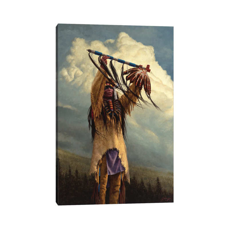 Keeper Of The Sacred Tube par Joe Velazquez - peinture sur toile tendue, H 26 po x l 18 po x 1,5 po