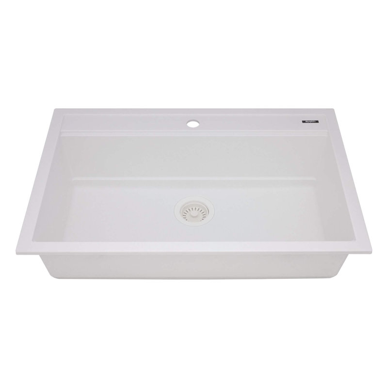 33" L x 9" W Double Basin Drop-In Kitchen Sink with Drain Assembly, White