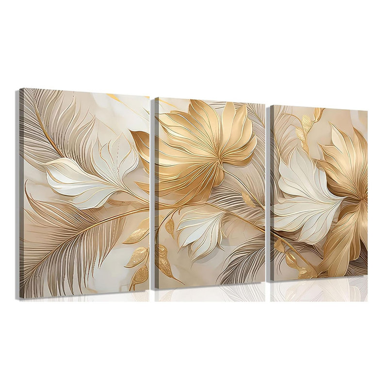 Modern Abstract Gold Botanical Canvas Wall Art Fashion Plants Wall Decor Pictures Leaf Light Luxury Poster Prints Flowers Painting Artwork For Living Room Office Decoration Frame