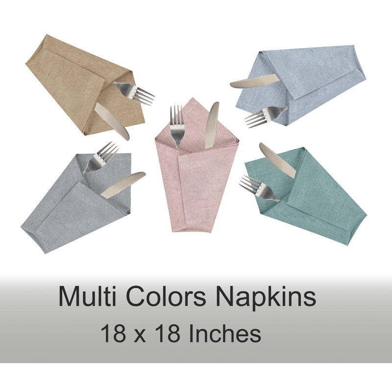 Poly Cotton Square Cloth Napkins Chambray Fabric, Baby Blue/Gray/Brown/Pink/Grape