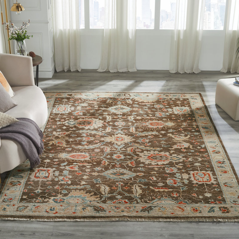 Hand Knotted Wool Oriental Area Rug in Brown, Rectangle 8' x 10'