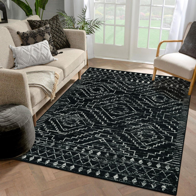 Tribal Geometric Plush Area Rug – Bold Moroccan-Inspired Accent with Non-Slip Base