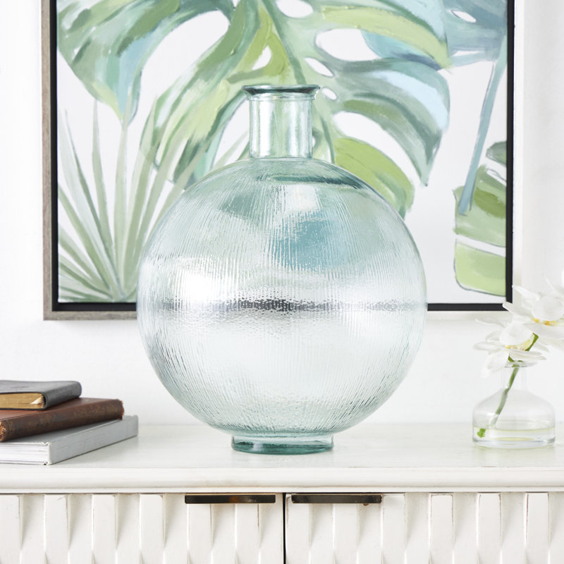 Eugenia Recycled Glass Handmade Ribbed Spanish Bottle Decorative Vase, Clear