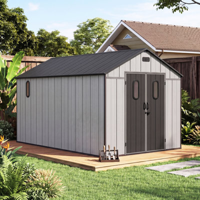Patio Plastic Portable Outdoor Storage Shed with Deck