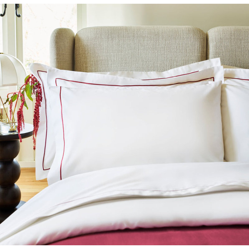 Premium Sateen Sheet Set, White/Fuchsia, King Sheet Set