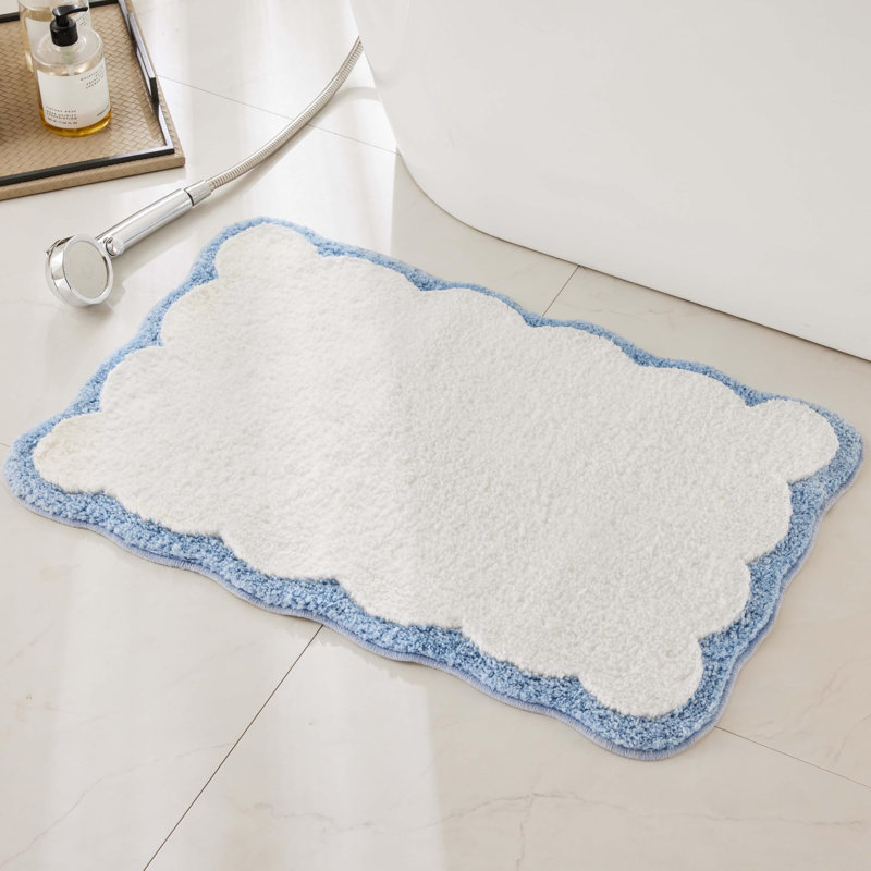 Tapis de bain blanc avec passepoil festonné rose, Blue
