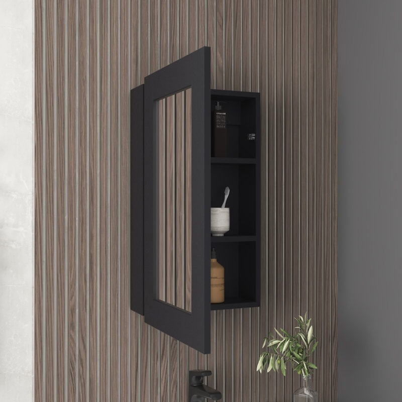 Armoire étroite noire pour la cuisine - H 25,7 po x l 15,7 po avec trois tablettes et une porte en miroir, Noir