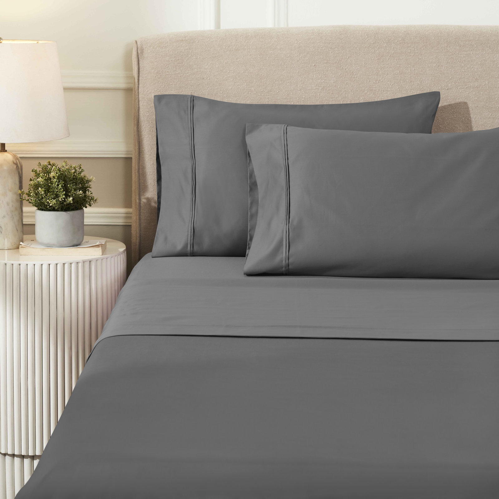 Mellark Cotton Sheet Set, King Sheet Set with 2 Pillowcases, Charcoal