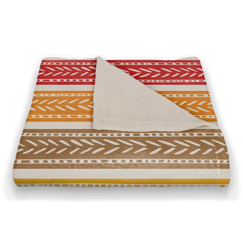 Hand Woven Throw Blanket, Red/Brown/Yellow, Striped