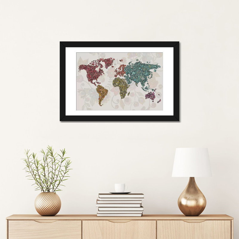 «Paisley World» par Valentina Harper, reproduction d'art graphique sur toile, Papier d'art encadré noir, Blanc