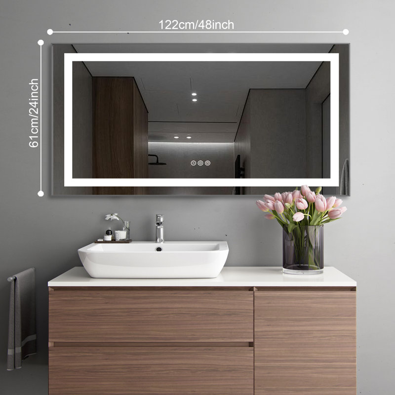Aluminum Frame Led Frontlight And Backlight Bathroom Vanity Mirror, Anti-fog/stepless Dimmable/3 Colours Adjustable, Gun Grey
