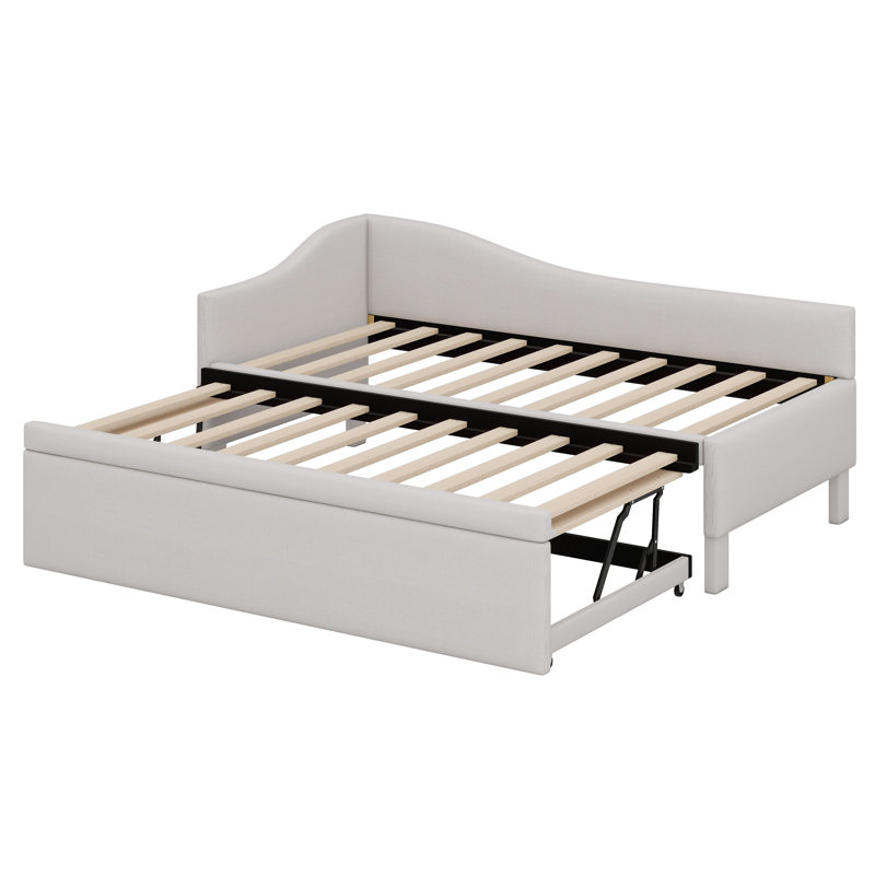 Upholstered L-Shaped Daybed With Pop Up Trundle, Beige