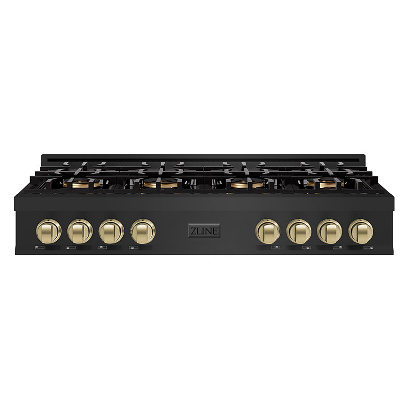 ZLINE Autograph 48 in. Black Stainless Classic Rangetop with 8 DuoPro Burners and Gold Accents, Champagne Bronze