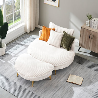 Beige moderne avec tissu velours côtelé et garniture en métal 2 3 coussins et rembourrage en éponge - pour une sensation douillette