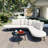 Ensemble de canapé d'extérieur courbé en demi-lune avec table basse, ensemble de conversation pour l'extérieur avec cadre en fer pour 6 personnes GO-896214878