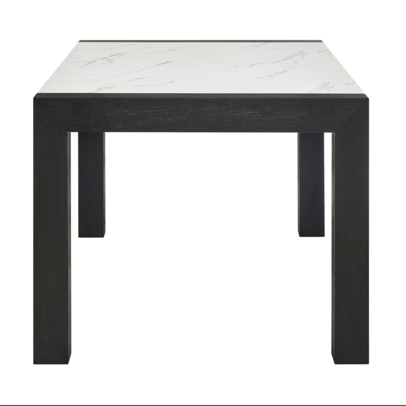 1pc White Faux Marble Dining Table Solid Wood Veneer Standard Height Contemporary Dining Room Wooden Furniture Black Finish