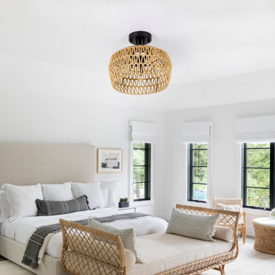 Boho Rattan 3-Light  Semi Flush Mount  (Bulb Not Include)