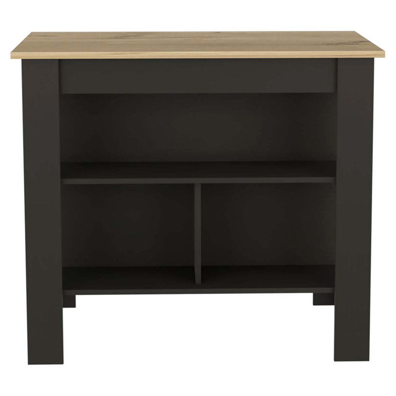 Brooklyn  Kitchen Island, Three Concealed Shelves, Black/Natural