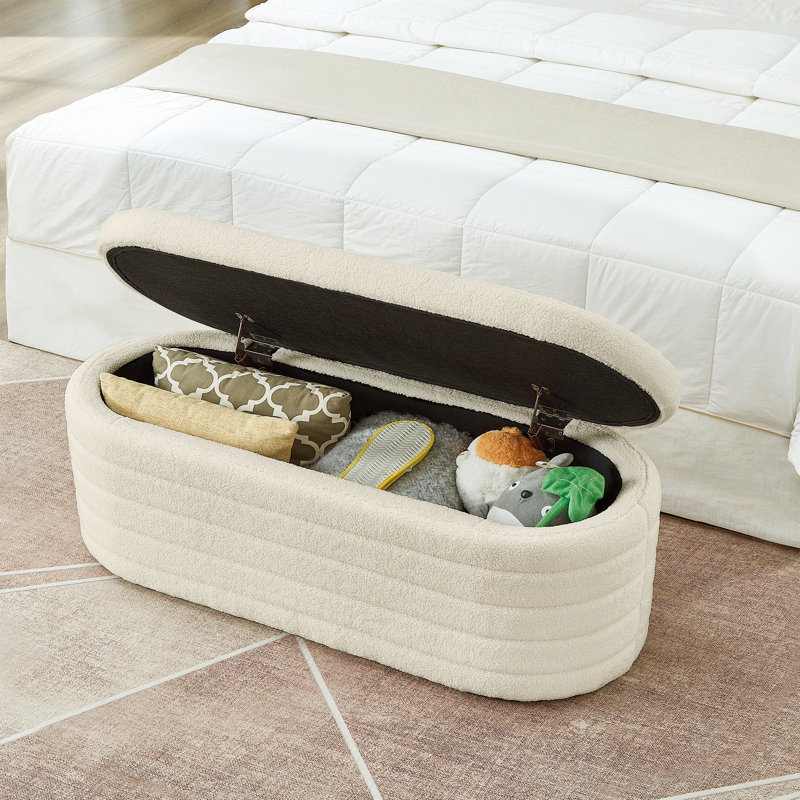 Skandar Storage Ottoman Bench for End of Bed, Cream