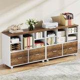 Modern 2-Drawer Wood File Cabinet, Mobile Lateral Filing Cabinet with Open Storage Shelves for Home Office (Oak Karo & White)