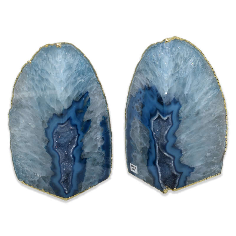 Grande serre-livres antidérapants en agate, Bleu/doré, H 5,5 po x l 6,5 po x P 3 po
