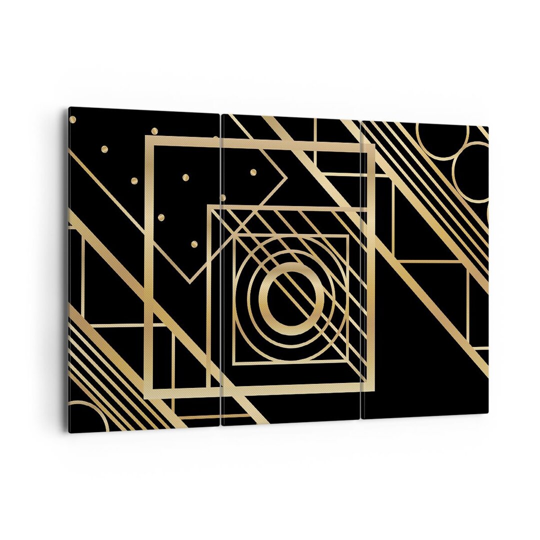 3-tlg. Leinwandbilder-Set Leinwandbild Abstraction Square Gold