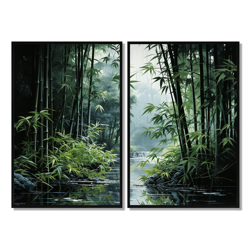 «Japon Art Bamboo Forest», reproduction d'art sur toile, Noir, H 36 po x l 48 po, Impression encadrée flottante