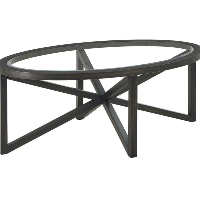 Table basse en verre trempé avec trépied stable en bois massif - Design moderne pour le salon, la terrasse, Scratch, roulement de 250 lb, base facile à assembler et capacité de réception supérieure, Scratch