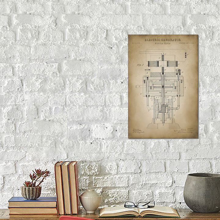 «Tesla Electric Generator», impression sur toile, H 40 po x l 26 po x P 1,5 po, Toile tendue, Pas de tapis