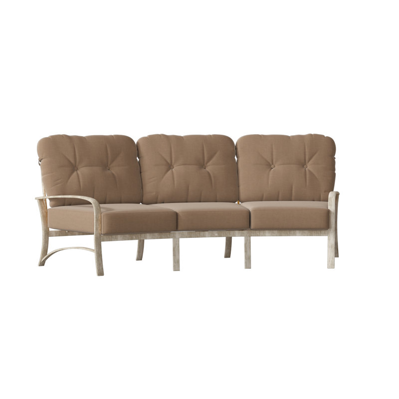 Fremont 108'' Wide Aluminum Patio Sofa with Cushions, Canvas Heather Beige Sunbrella® Canvas, Textured Black