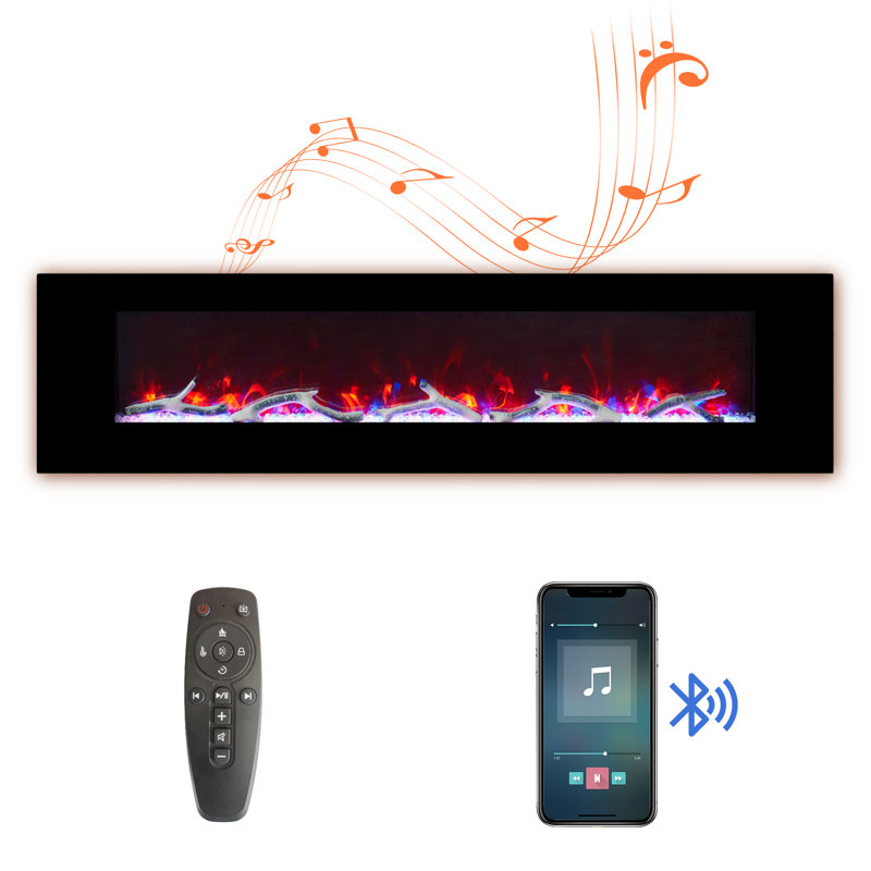 Kleber Wall Mounted Electric Fireplace with Bluetooth Speakers and 3 Colors LED Light, 18.3" H x 72" W x 5.4" D