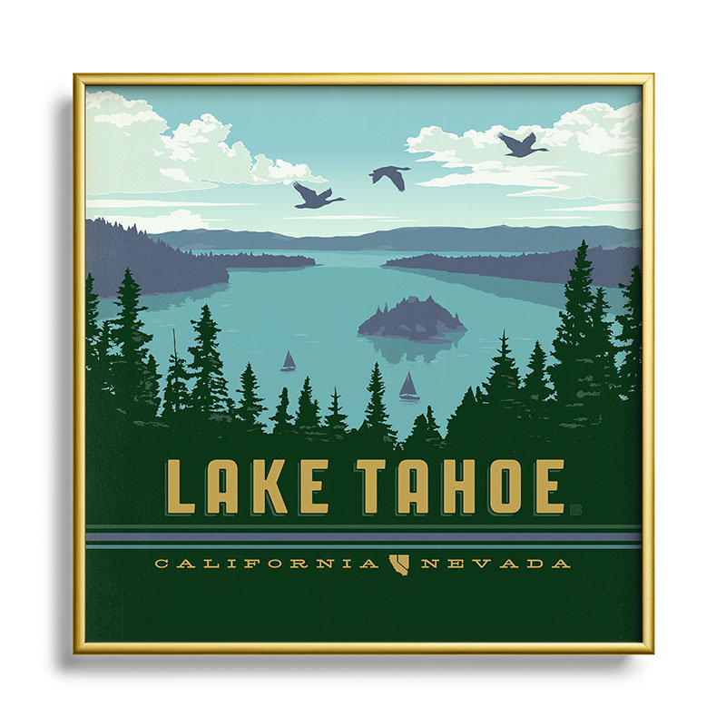 Lac Tahoe - cadre photo, impression sur verre, H 10 po x l 10 po x P 1 po, Or