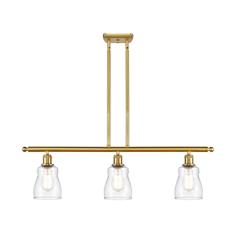 Mccarver 3 - Light Kitchen Island Pendant, Seedy, 6 Watt Vinage LED Bulb, Satin Gold